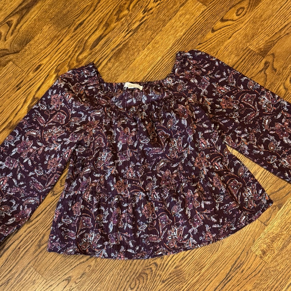 LOFT Burgundy Paisley Peasant Blouse